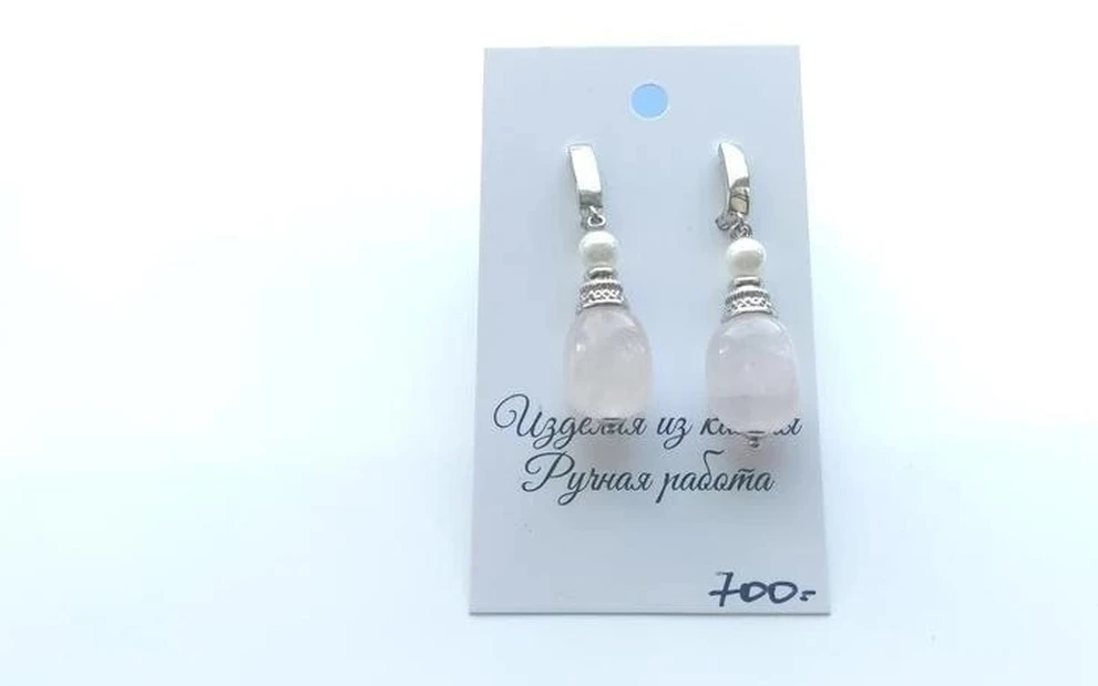 Серьги из розового кварца ар-11